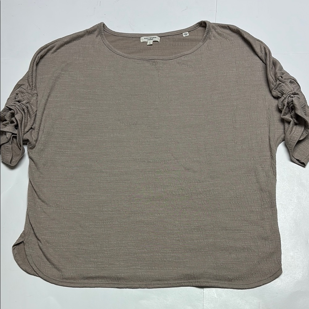 Max Studio Women's Crinkle Jersey Cinched Sleeve Knit Top size large
